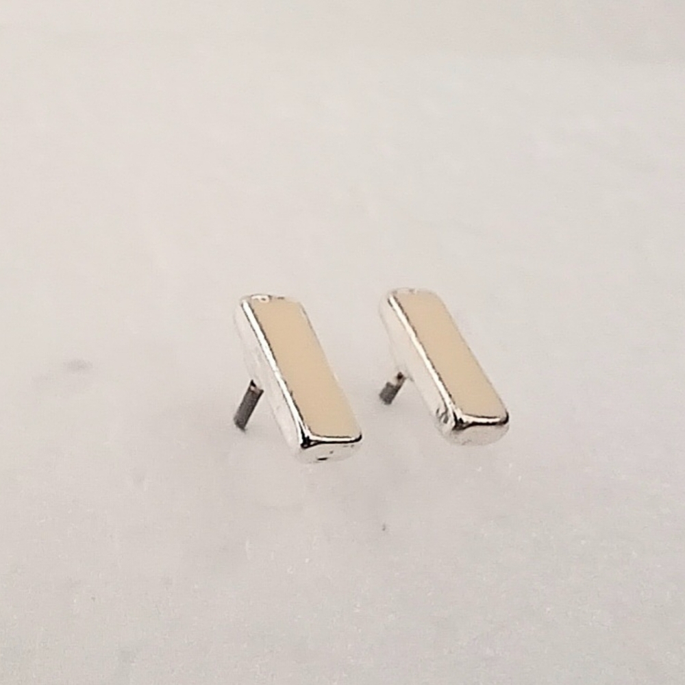 Earrings Tiny Cream Enamel Silver Posts Studs Vin… - image 5